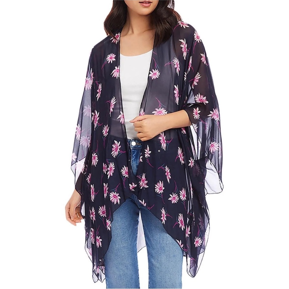 Karen Kane Navy and Pink Floral Kimono